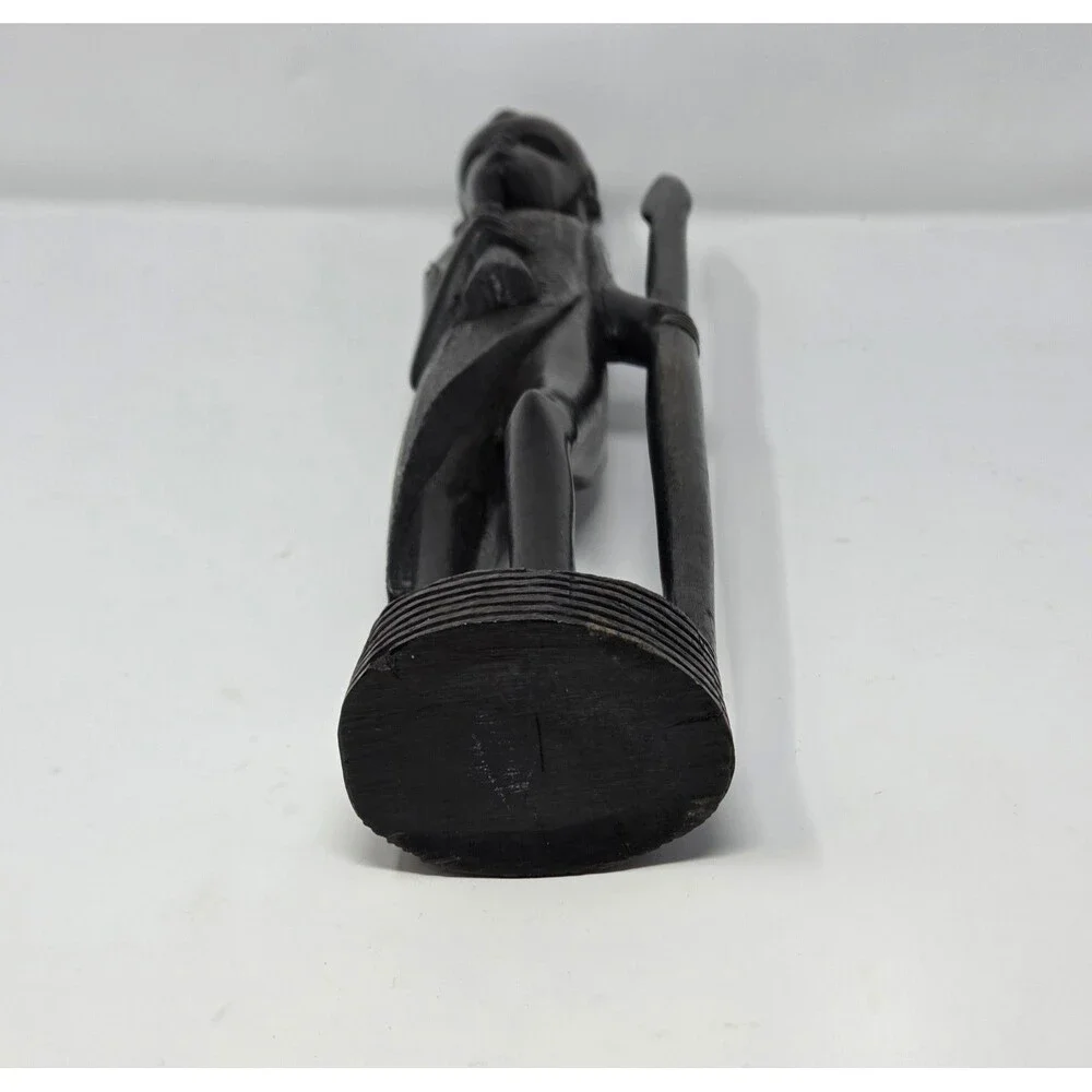 Vintage Hand Carved African Warrior Statue Figure w/ Spear‎ Wood Tribal Art 14